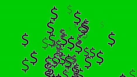 dibujos animados de animación de símbolo de signo de dólar en fondo de pantalla verde para concepto de negocio