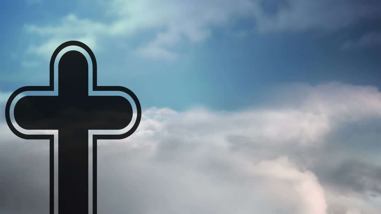 Animation of cross over clouds and blue sky