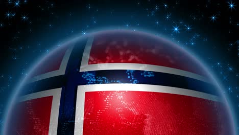 norway flag strung on planet earth. abstraction of a globe with the contours of the continents.