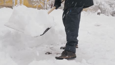 removing the thick and heavy snow with shovel