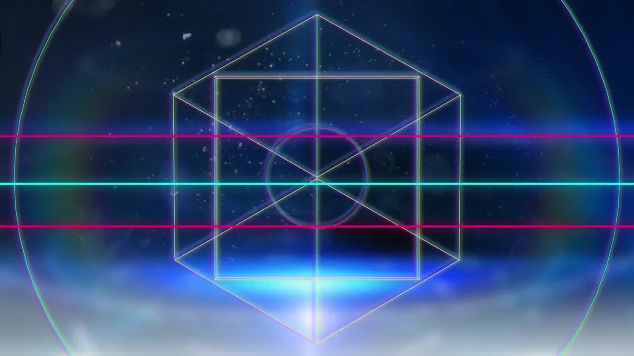 기하학적 형상 과 파란색 의 스포트라이트 위 에 빛나는 선 들 의 애니메이션