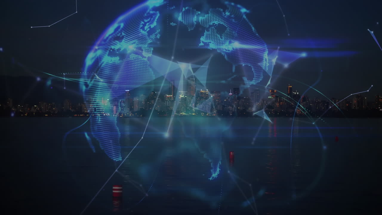 Animation of network of connections over cityscape