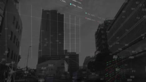 Animation-of-network-of-connections-and-data-processing-over-cityscape