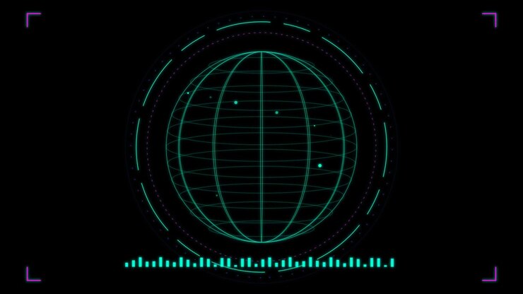 Digital Globe HUD Interface with Rotating Wireframe Earth