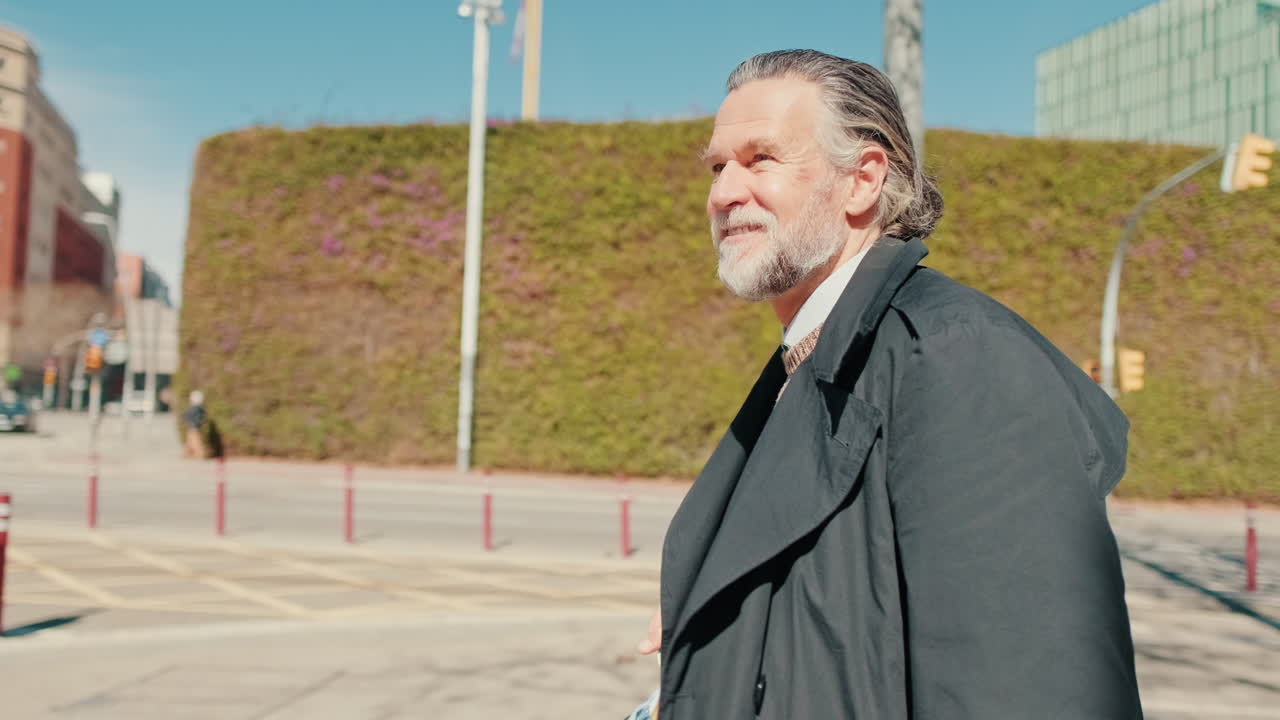 Mature Man Strolling Through City Streets