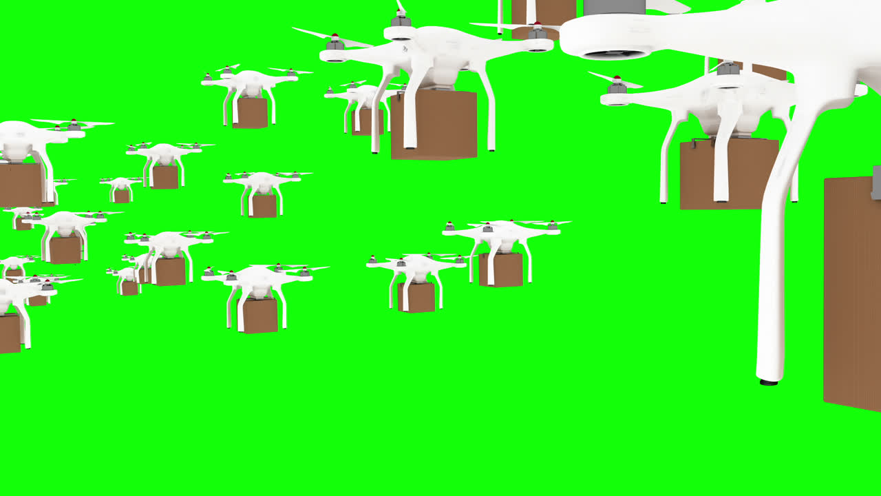 카드보드 상자를 들고 있는 드론의 디지털로 생성된 이미지