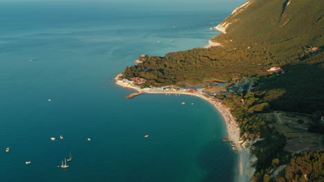 Aerial-drone-view-of-Adriatic-coastline-in-Marche,-Italy