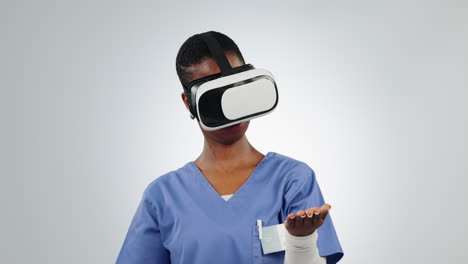 VR-Brille,-Krankenschwester-Und-Hand-Im-Studio-Digital