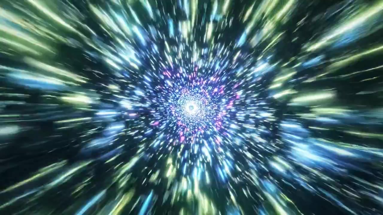A Stunning Journey Through a Vibrant Cosmic Portal, Featuring a Whirling Blend of Purple and Blue Light Traveling at Incredible Speeds Towards a Bright Center.