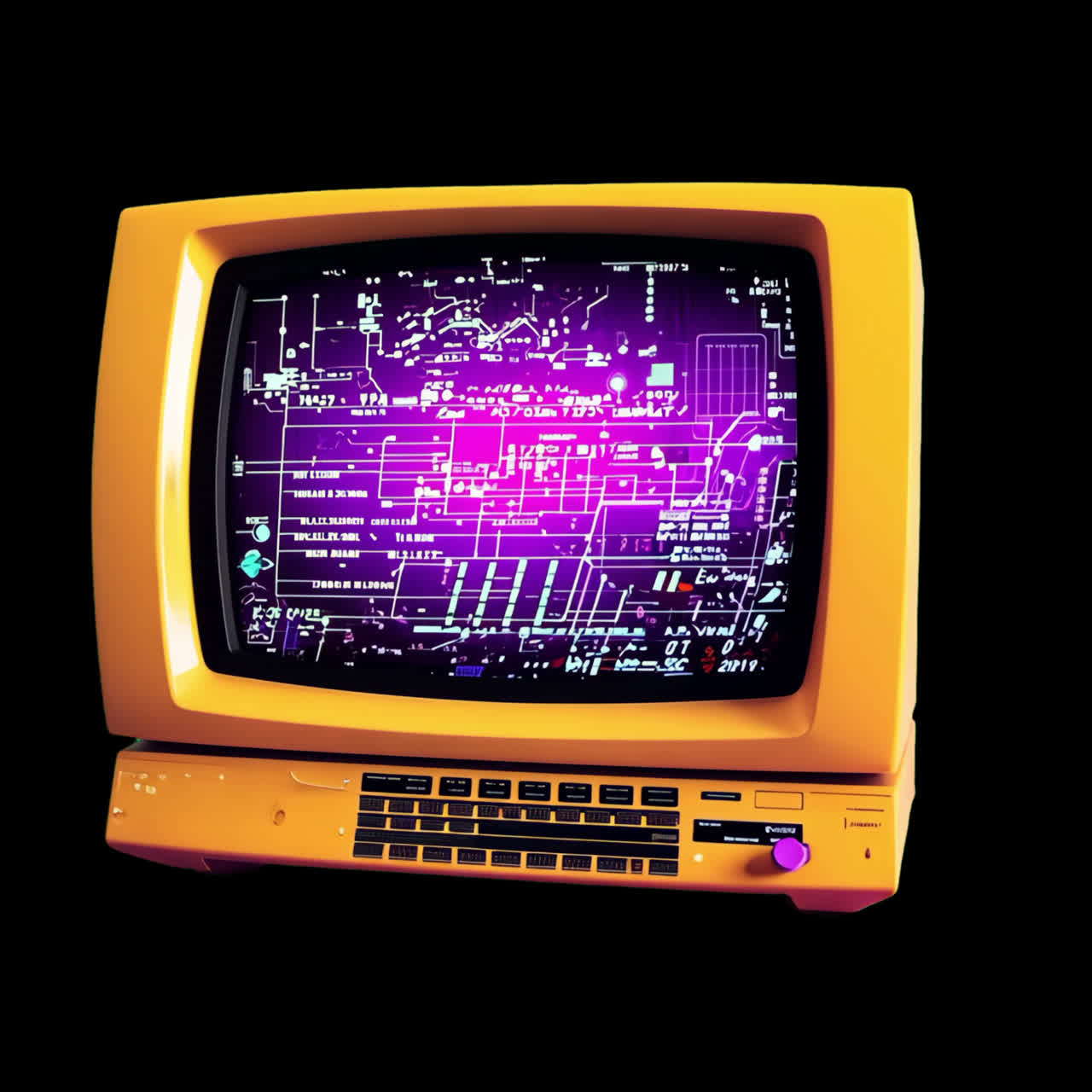Retrodator med animering av digitala kretsar, isolerad tillgång, transparent 4K-video, alfakanal