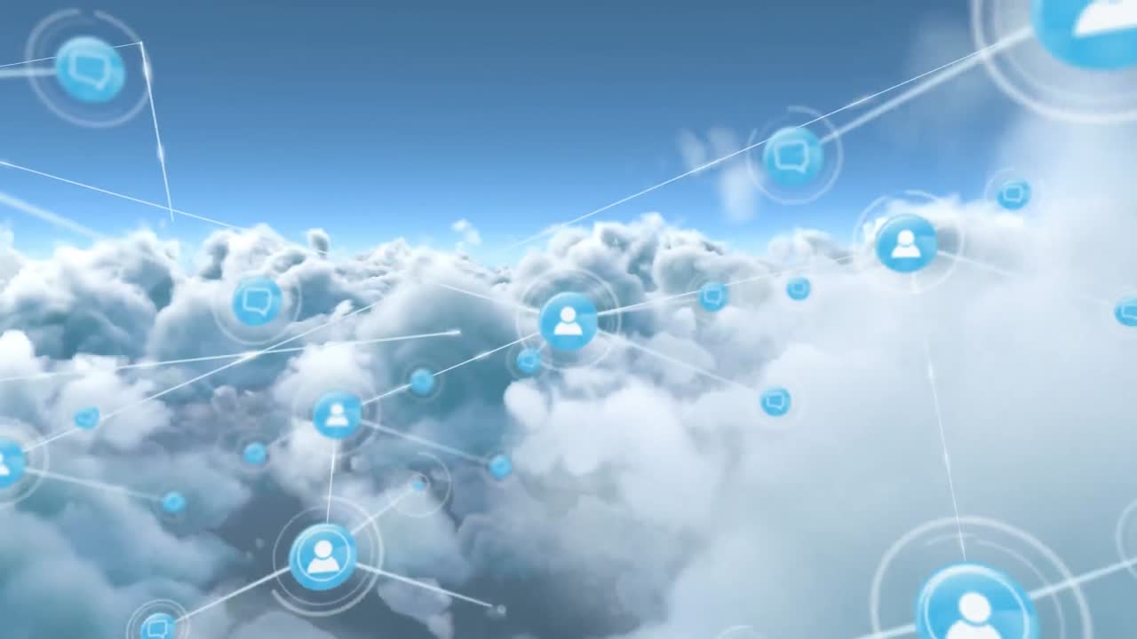 하늘 위의 아이콘으로 연결 네트워크의 애니메이션