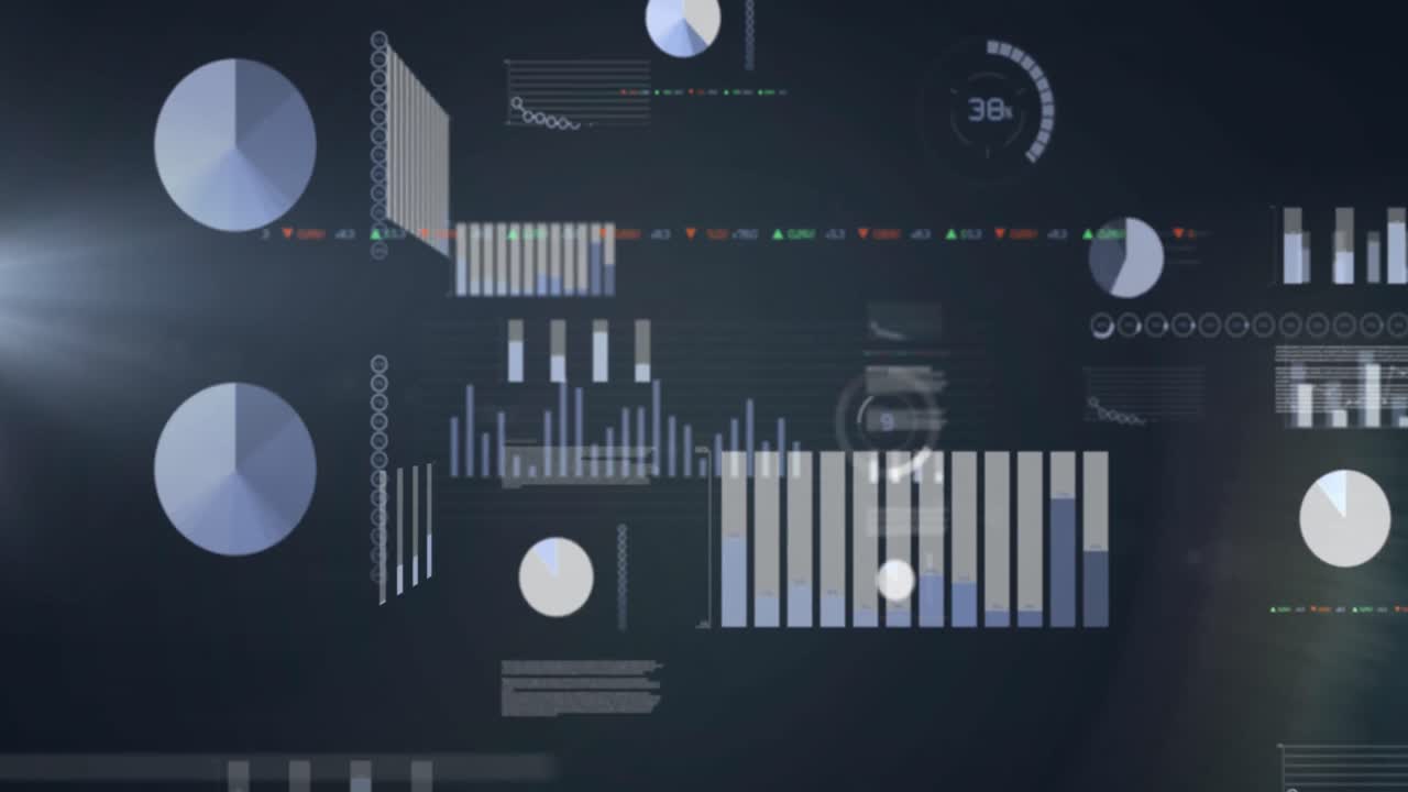 animación de múltiples gráficos, círculos de carga, cambio de número contra un fondo abstracto