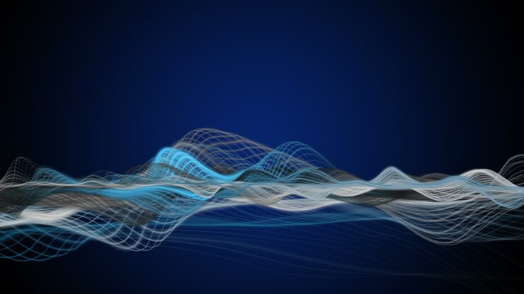 Animazione futuristica con oggetto a onda di particelle al rallentatore e spazio per il testo, 4096x2304 loop 4K