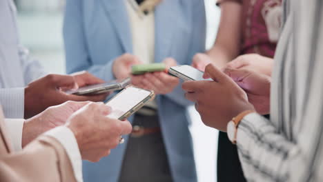 group of people interacting on mobile phones with social media engagement