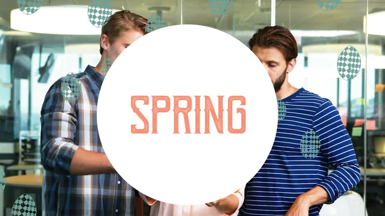 Animation of spring text over diverse group of people