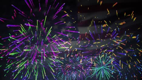 Animation-of-fireworks-exploding-over-american-flag-waving