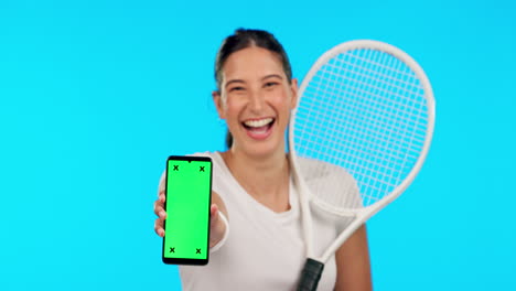 Phone,-green-screen-and-a-woman-tennis-player