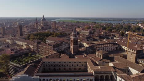 ducale palace in mantua, aerial establishing shot, tower and sant'andrea dome