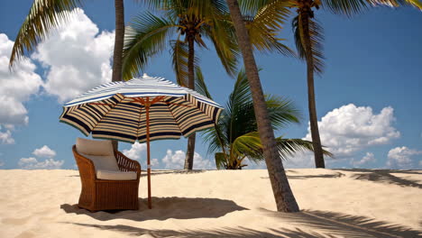 relaxing tropical beach scene with umbrella and chair