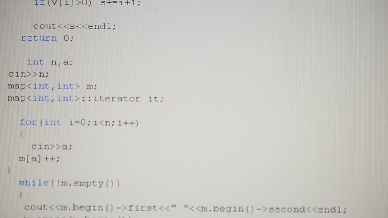 Source code on the monitor screen. Shooting of the text of the computer program