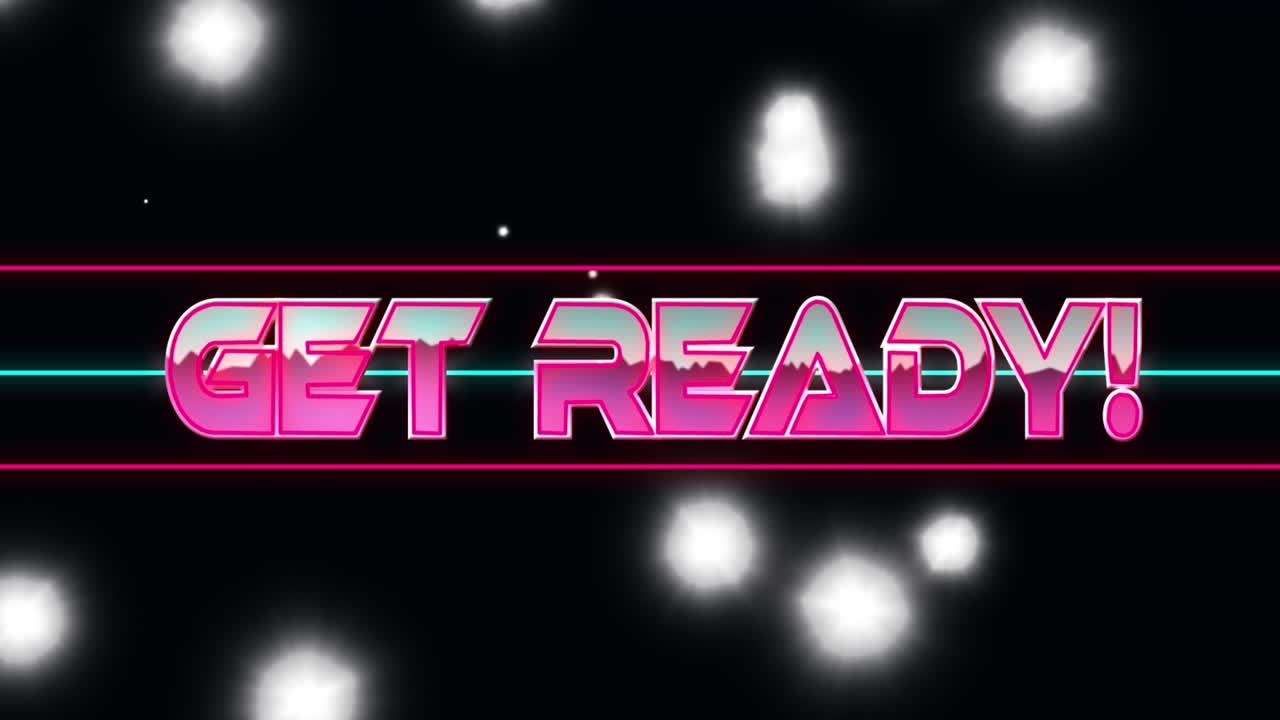 Animation of get ready text over light spots on black background