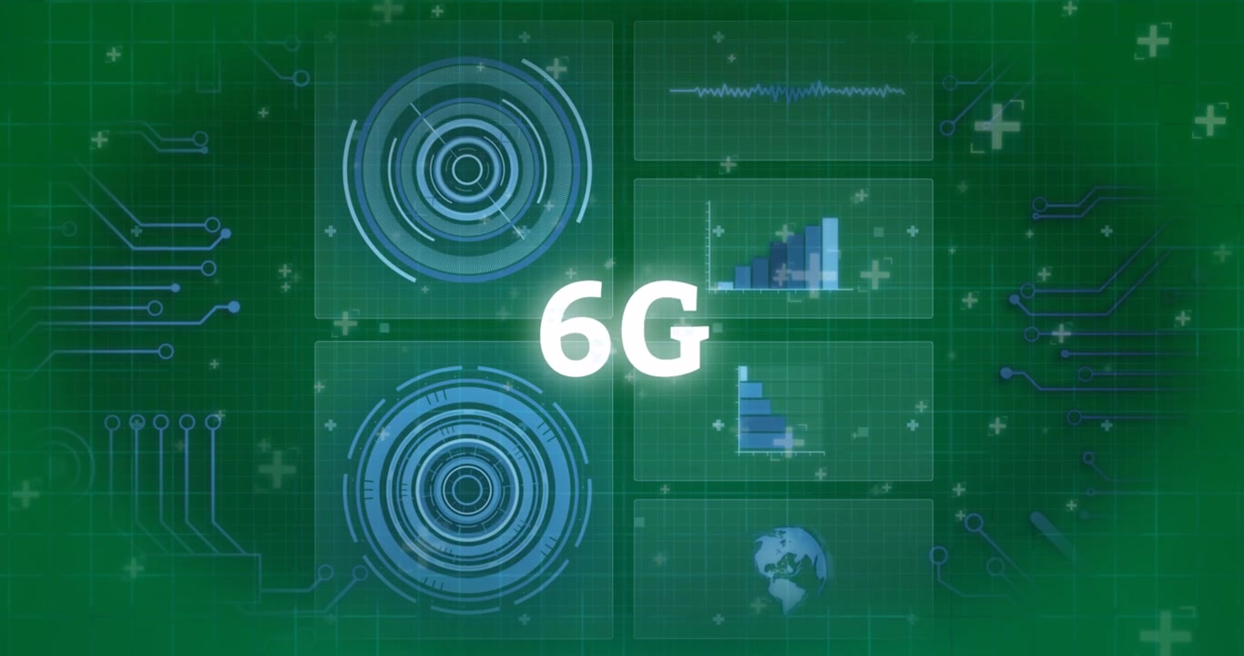 Animation of 6g text, scope scanning, statistics recording and data processing on screens