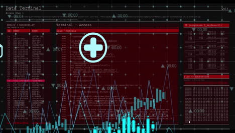 Animation-Von-Geschäftssymbolen-Und-Digitaler-Datenverarbeitung-Auf-Computerbildschirmen