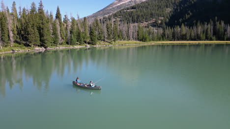 tourists fishing in a boat on green river lakes in wyoming, usa - aerial drone shot