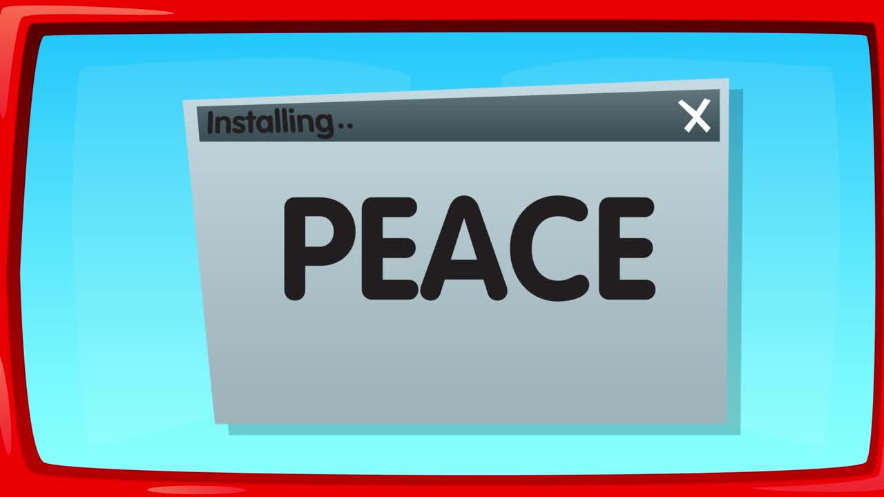 Abstract cartoon screen with the Peace word in an install window