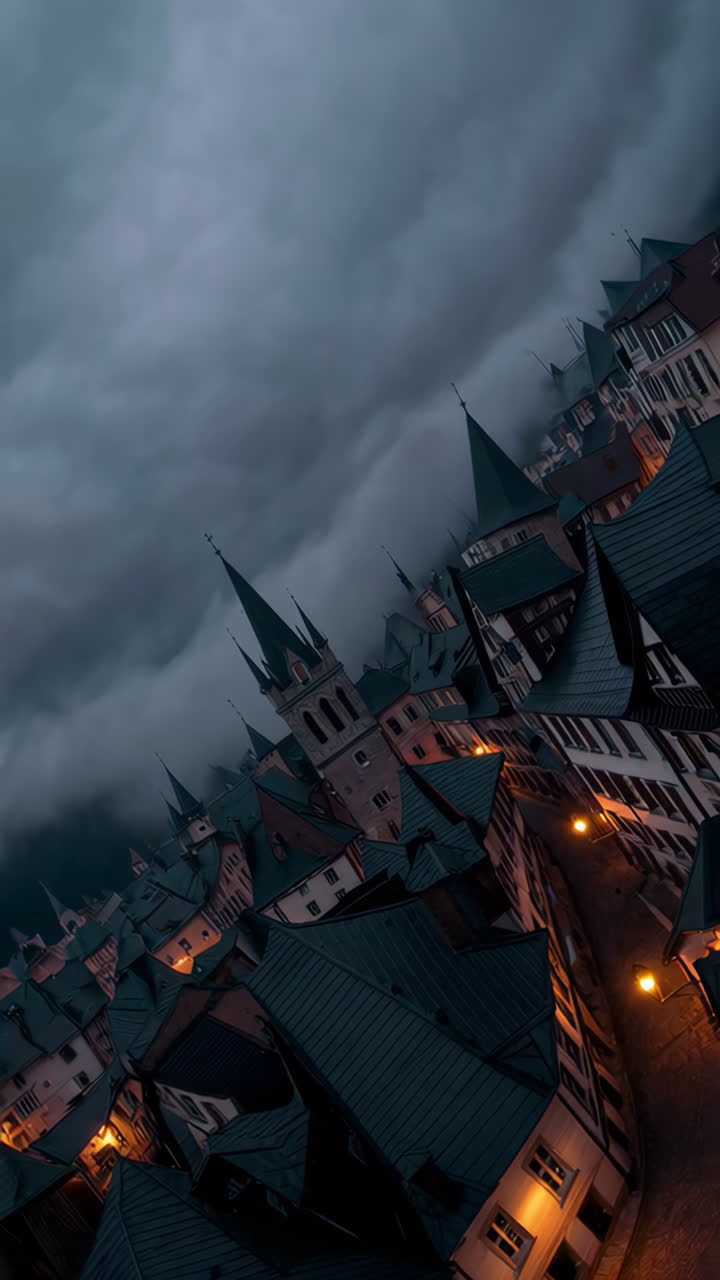Dark and mysterious old European town at night