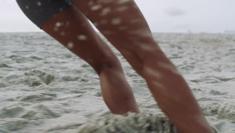 Beach,-sport-fitness-and-black-woman-running