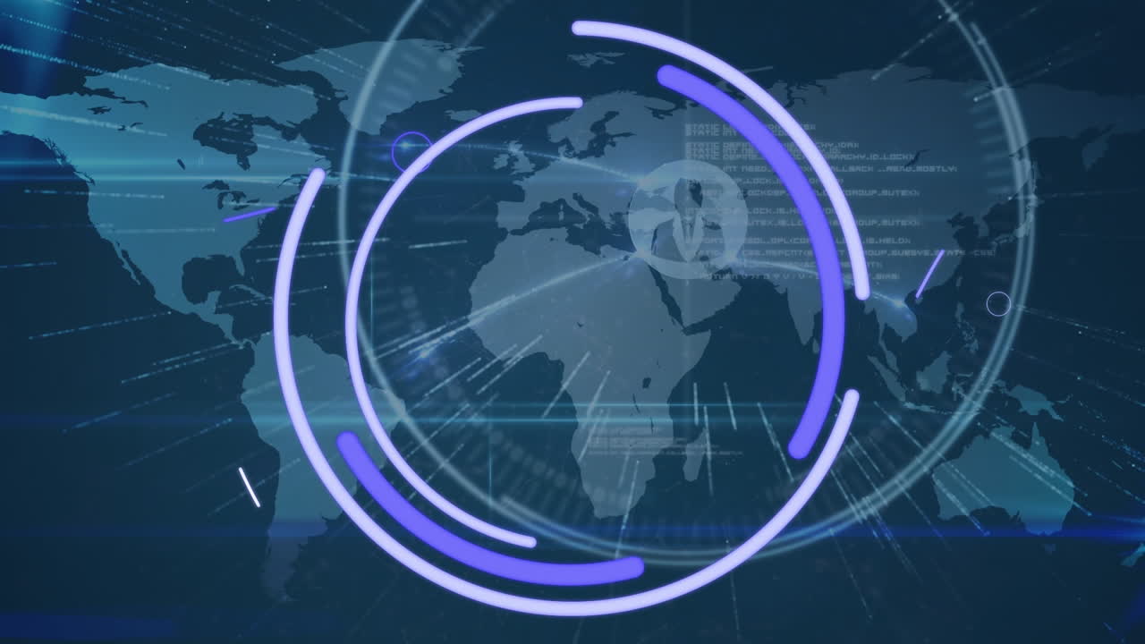 Animation of data processing over blue background