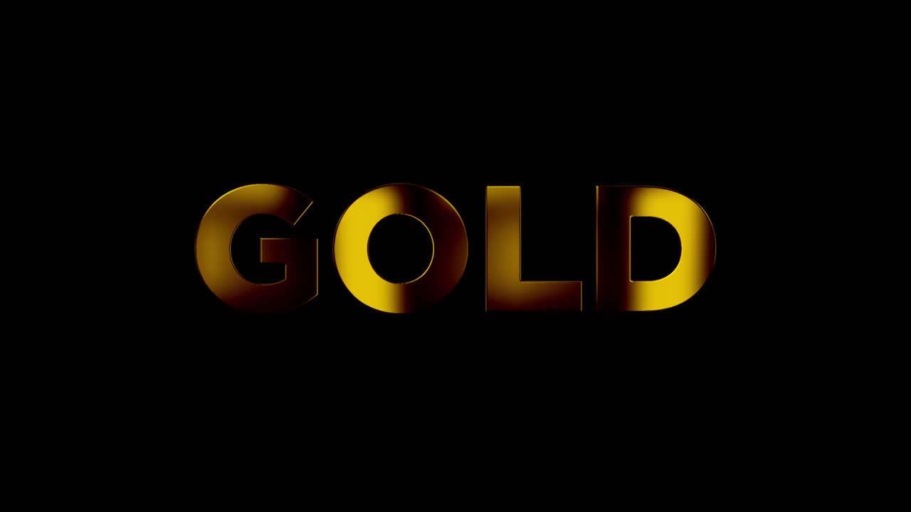 The word gold in golden letters on a black background