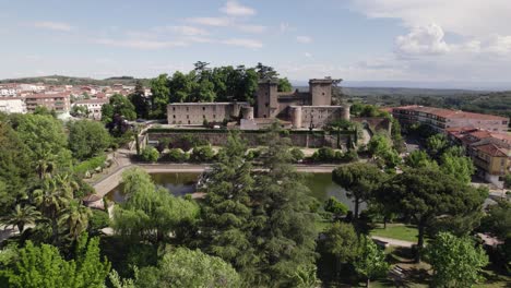 drone stunning reveal of jarandilla de la vera castle, spain