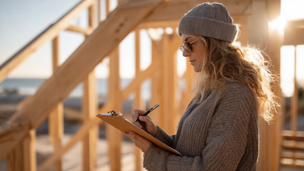 Donna con blocco appunti che pianifica un progetto di costruzione
