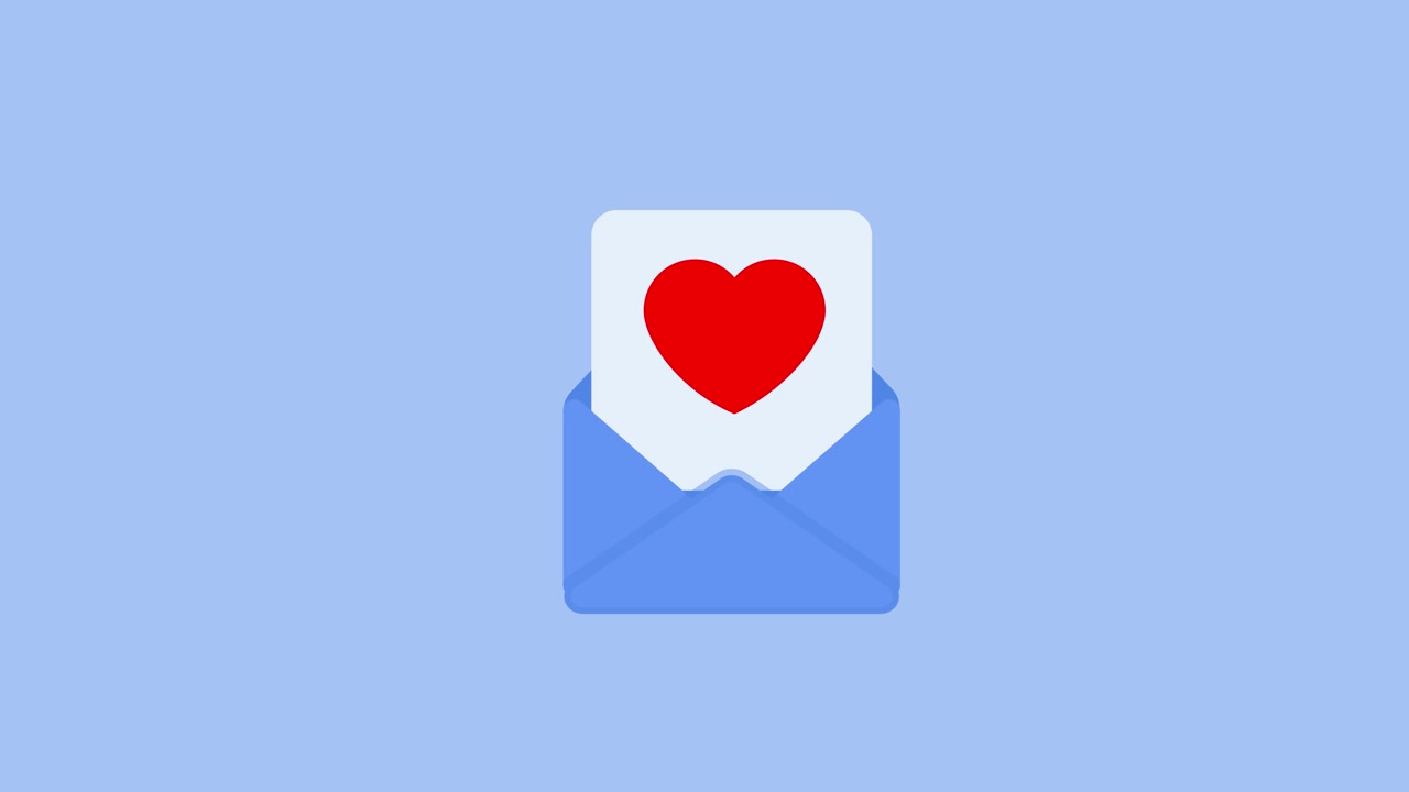 Animazione dell'icona di una busta per lettera d'amore isolata su sfondo blu