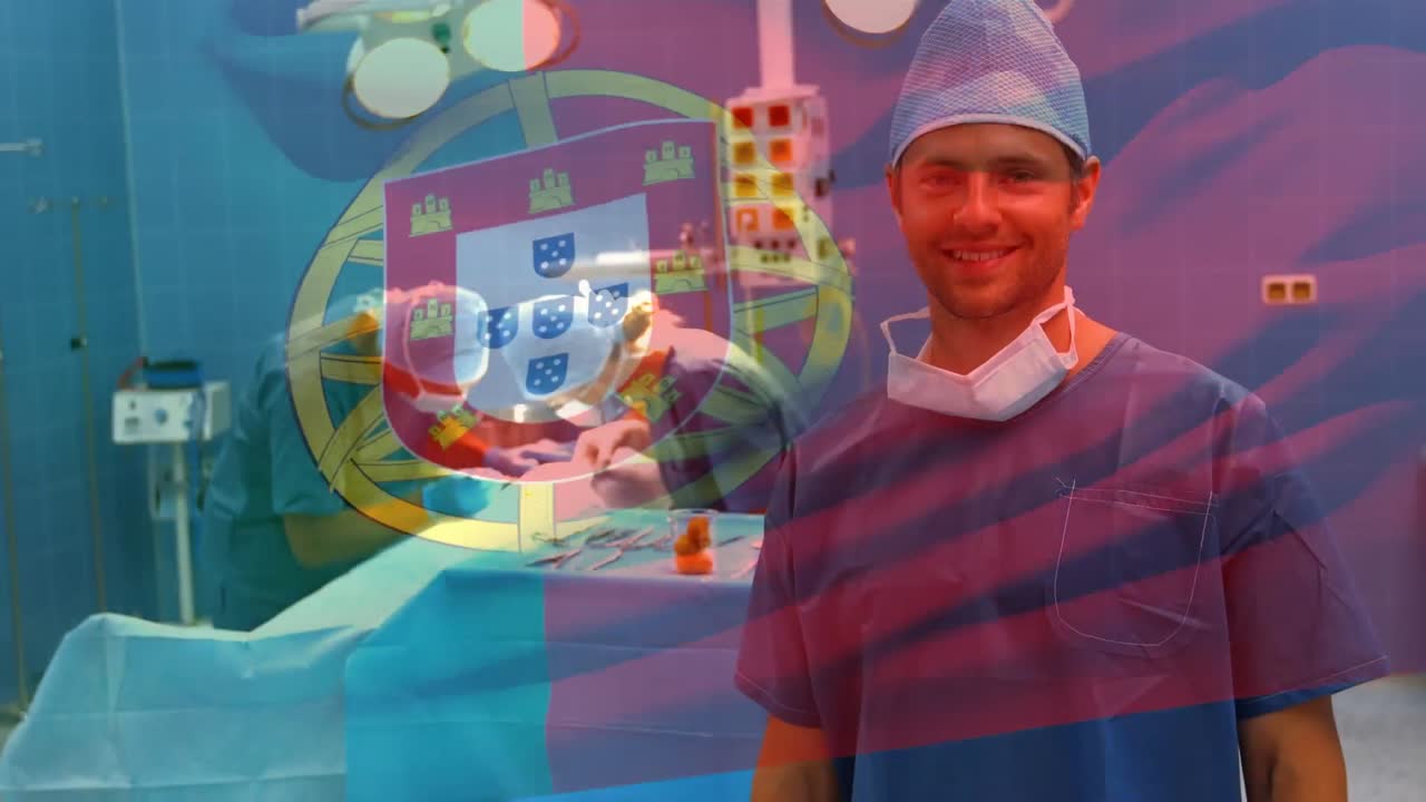 수술실에서 외과 의사 들 위 에 포르투갈  ⁇ 발 이 흔들리는 애니메이션