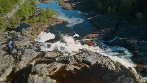 Flying-over-a-waterfall-with-a-rainbow-in-the-white-waters