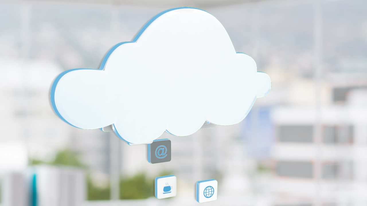 Cloud with digital icons over an out of focus background