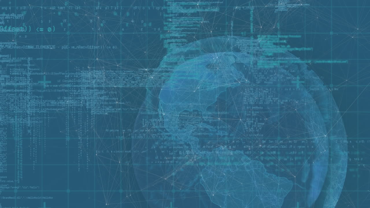 animación de la red de conexiones y el globo sobre fondo azul