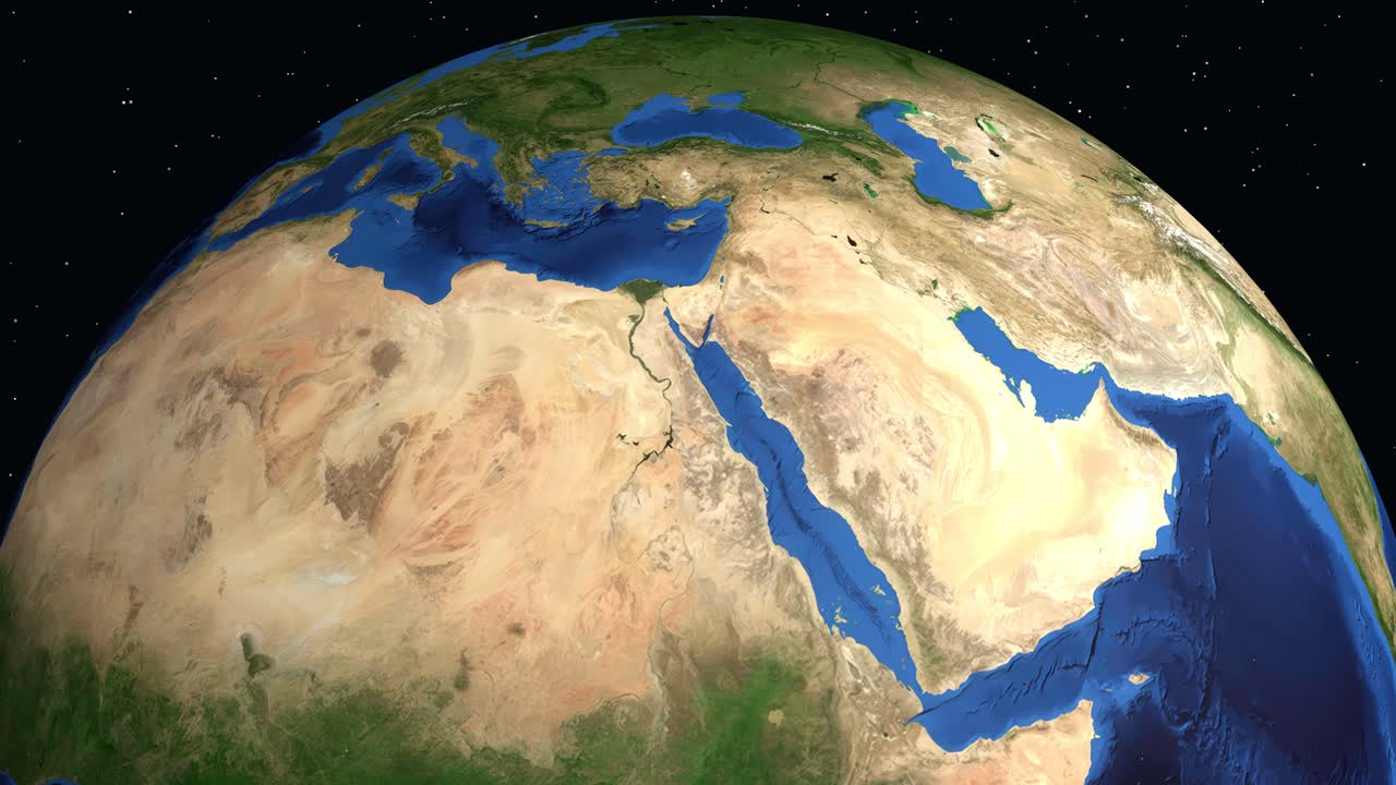 A digital animation zooms from space into Egypt, highlighting Luxor with a red pin