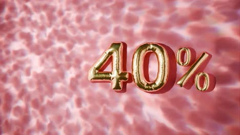 50% dorado flotando por encima de las ondas de agua en fondo rojo