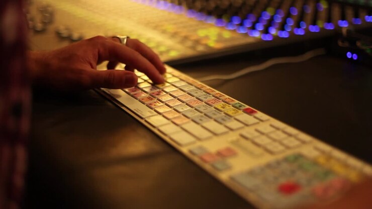 Pro Tools -näppäimistö käytössä studiossa.