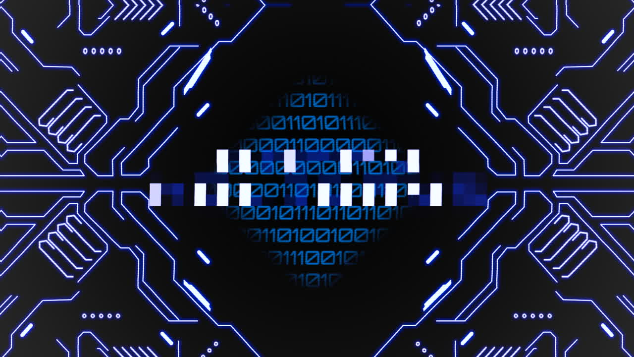 Modern circuit board wishes Happy Holidays with neon lights