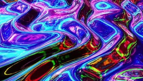 patrón líquido como ondas en movimiento en bucle. 3d elegante abstracto iridescente bg de superficie ondulada como vidrio líquido brillante con arco iris hermosos colores de gradiente. 4k animado fluido colorido de moda.