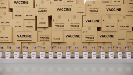 vaccine bottles on the production line. coronavirus vaccine has been certified and ready to injection. many families are waiting to be vaccination from covid-19 and sars, loop 3d render animation.