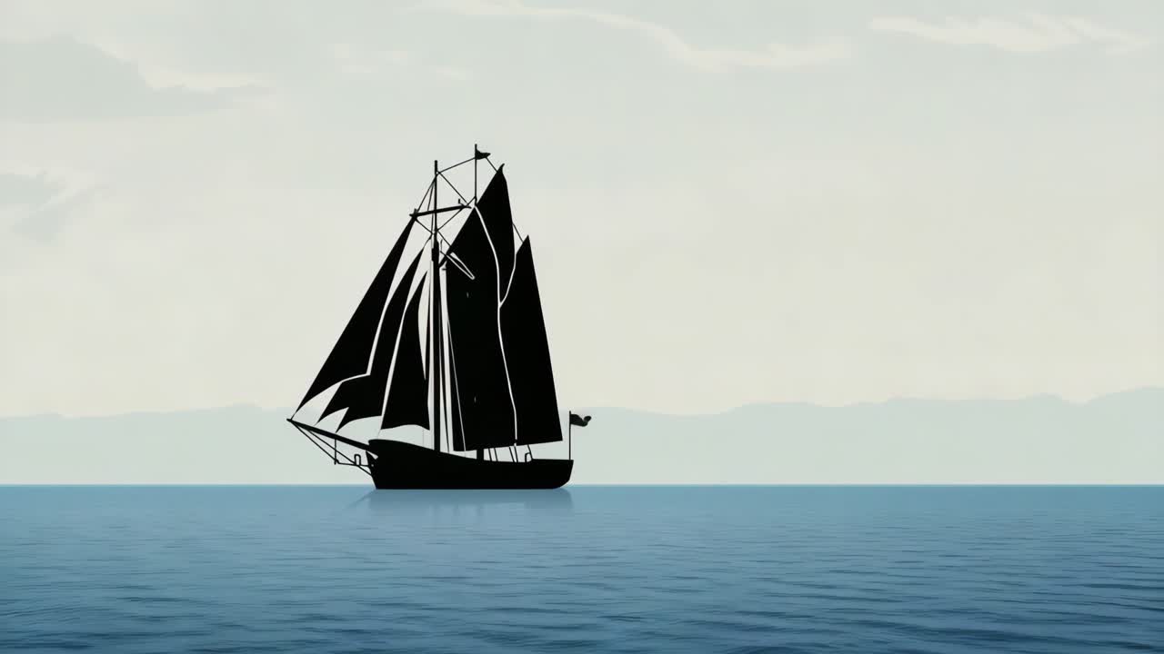 Sailing Ship Silhouette on the Sea