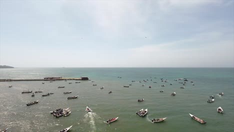 venezuelan harbour, fishermen community, group gathering, aerial view