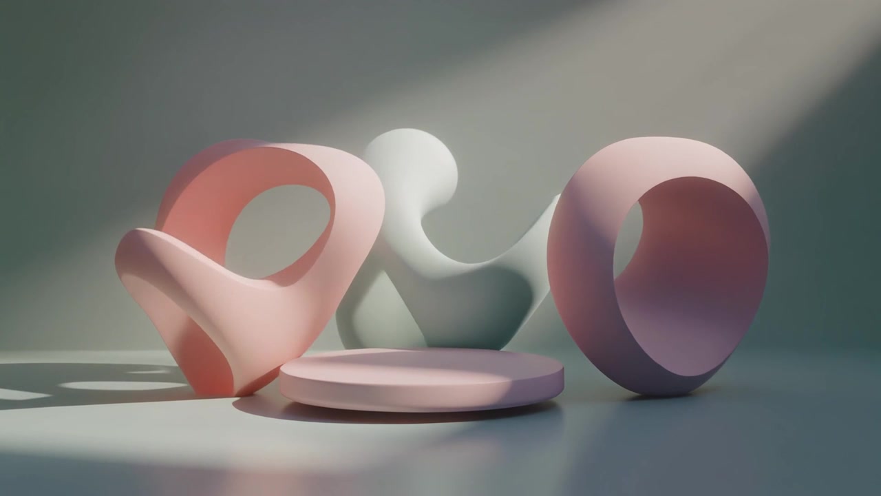 Abstrakcyjne geometryczne kształty 3D obracające się na podium prezentacyjnym produktu
