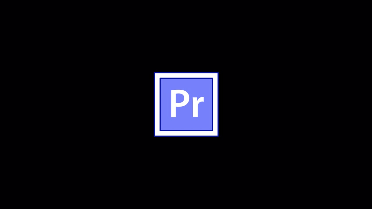 Animación del logotipo de Adobe Premiere Pro sobre fondo negro.